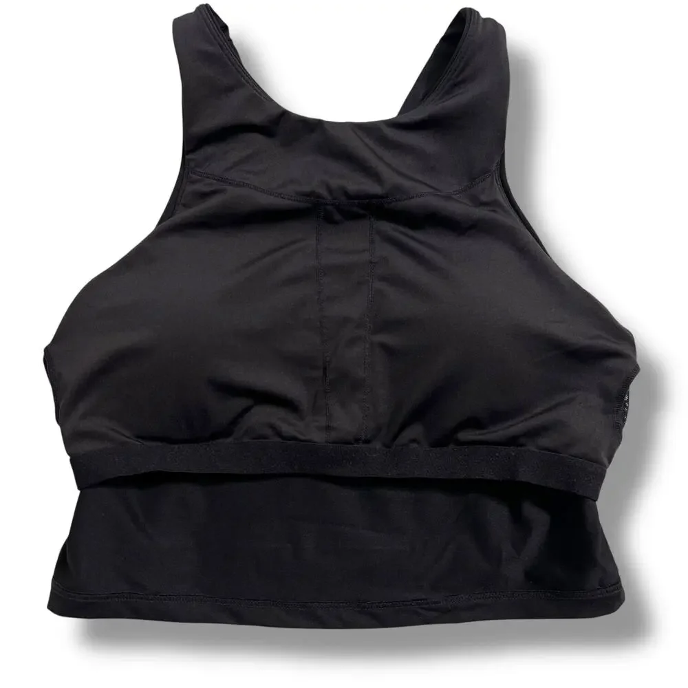 Athleta Womens Long Line Sports Bra Removable Pads Stretch Solid Black Small
